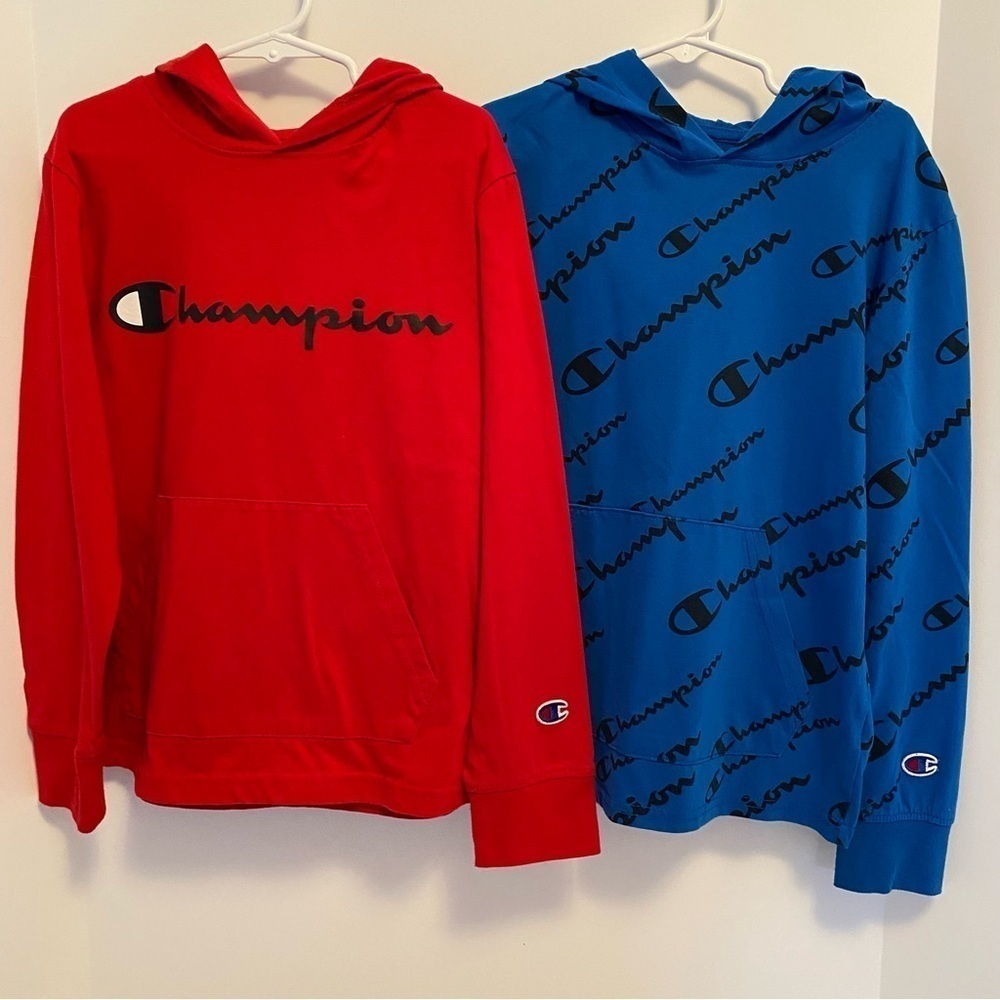 Champion Boys Long Sleeve T-Shirt Hoodies Red/ Blue Set Of 2 Size Small